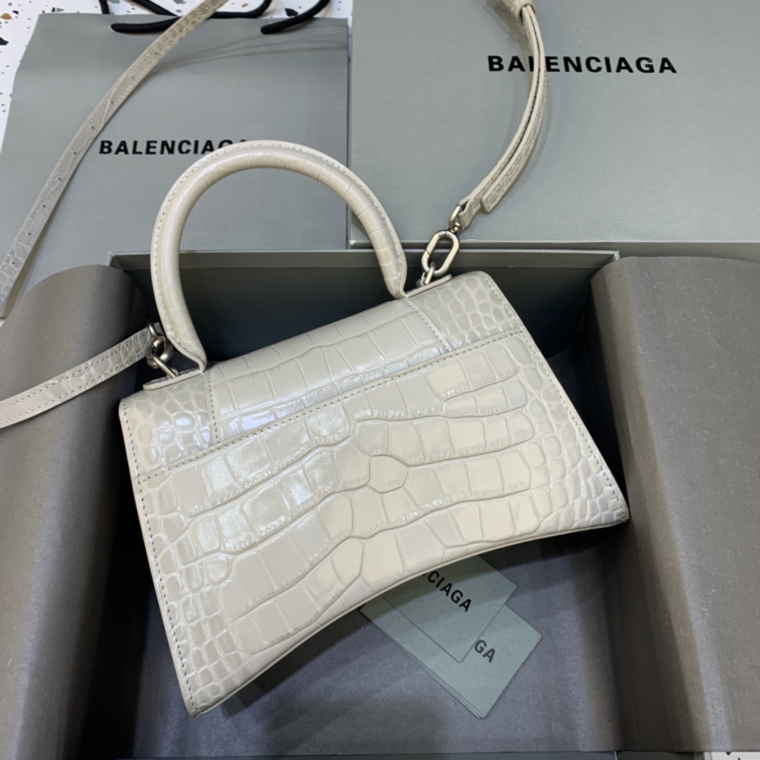 Balenciaga Hourglass Small Handbag Crocodile Embossed Shoulder Bag Light Gray